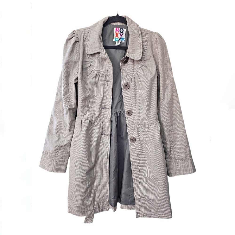 Roxy Gray Plaid Coat Sz Medium